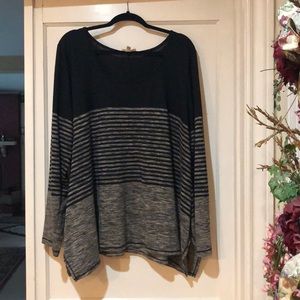 Plus Size Max Studio Black/Tan Striped Sweater 3X
